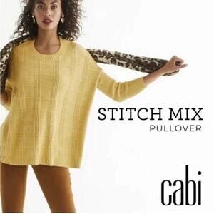 CAbi #4039 Yellow Mustard Stitch Mix Geometric Oversized Pullover Sweater Size L